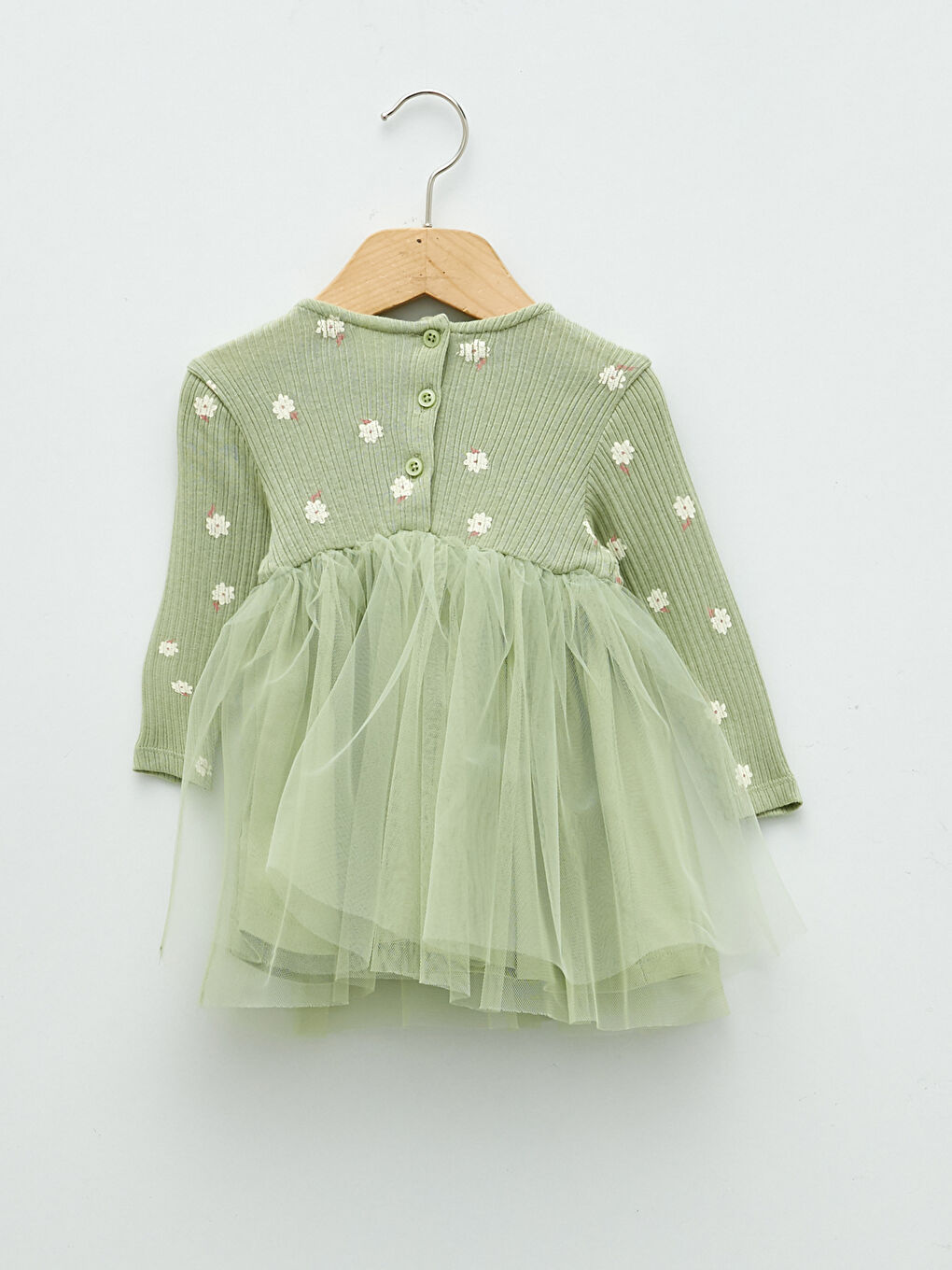 Robe Bébé Fille à Jupe en Tulle Imprimée à Manches Longues et Col Rond-2