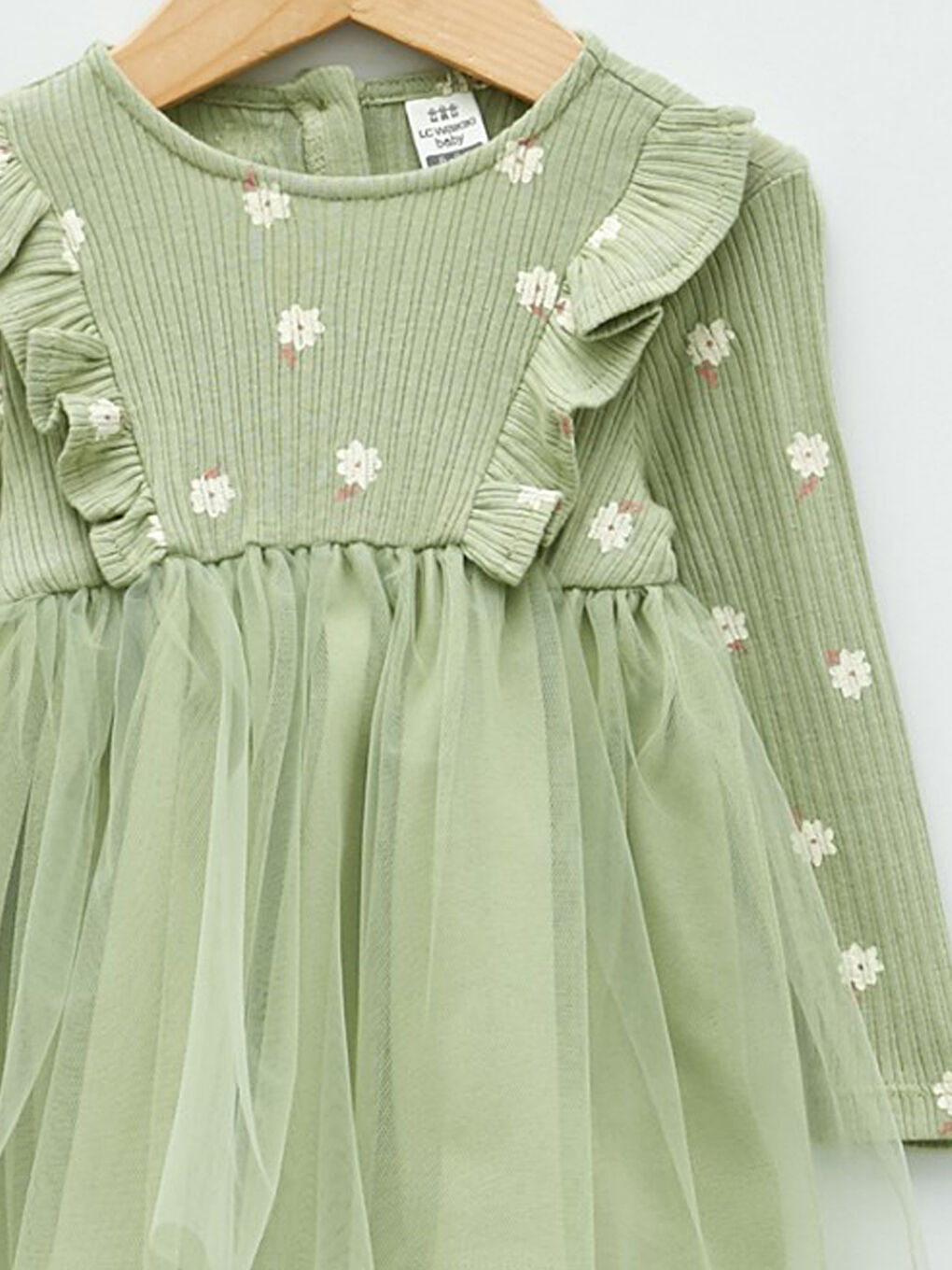 Robe Bébé Fille à Jupe en Tulle Imprimée à Manches Longues et Col Rond-1