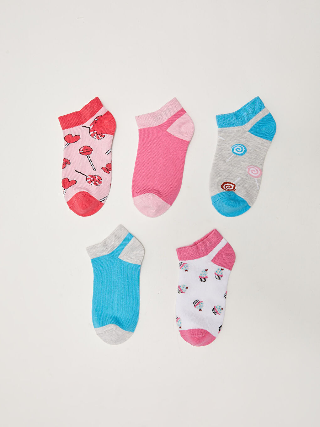 Pembe Desenli Kız Çocuk Patik Çorap 5'li-1