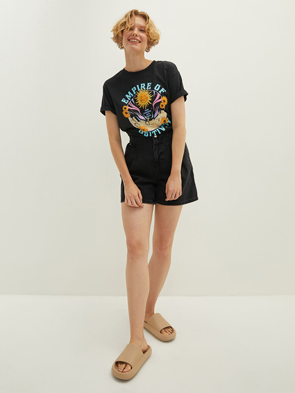 Футболка с круглым вырезом, с принтом, с коротким рукавом, из хлопка, для женщин-2