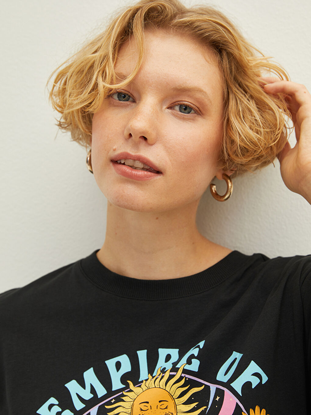 Футболка с круглым вырезом, с принтом, с коротким рукавом, из хлопка, для женщин-3