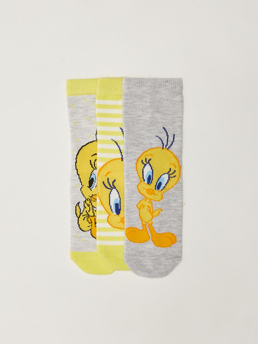 Sarı Tweety Desenli Kız Çocuk Soket Çorap 3'lü
