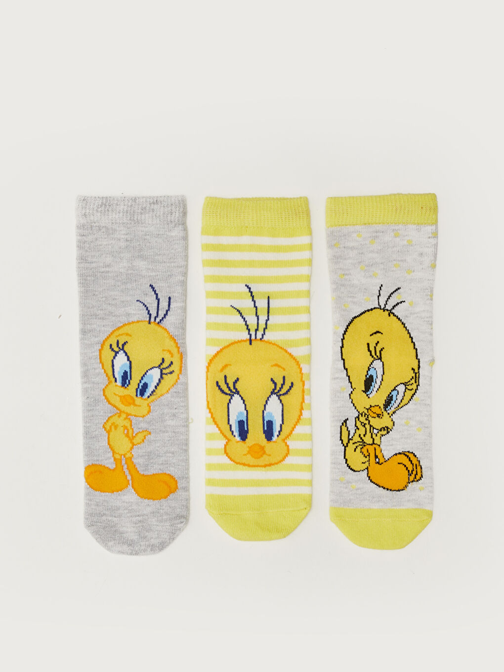Sarı Tweety Desenli Kız Çocuk Soket Çorap 3'lü-1