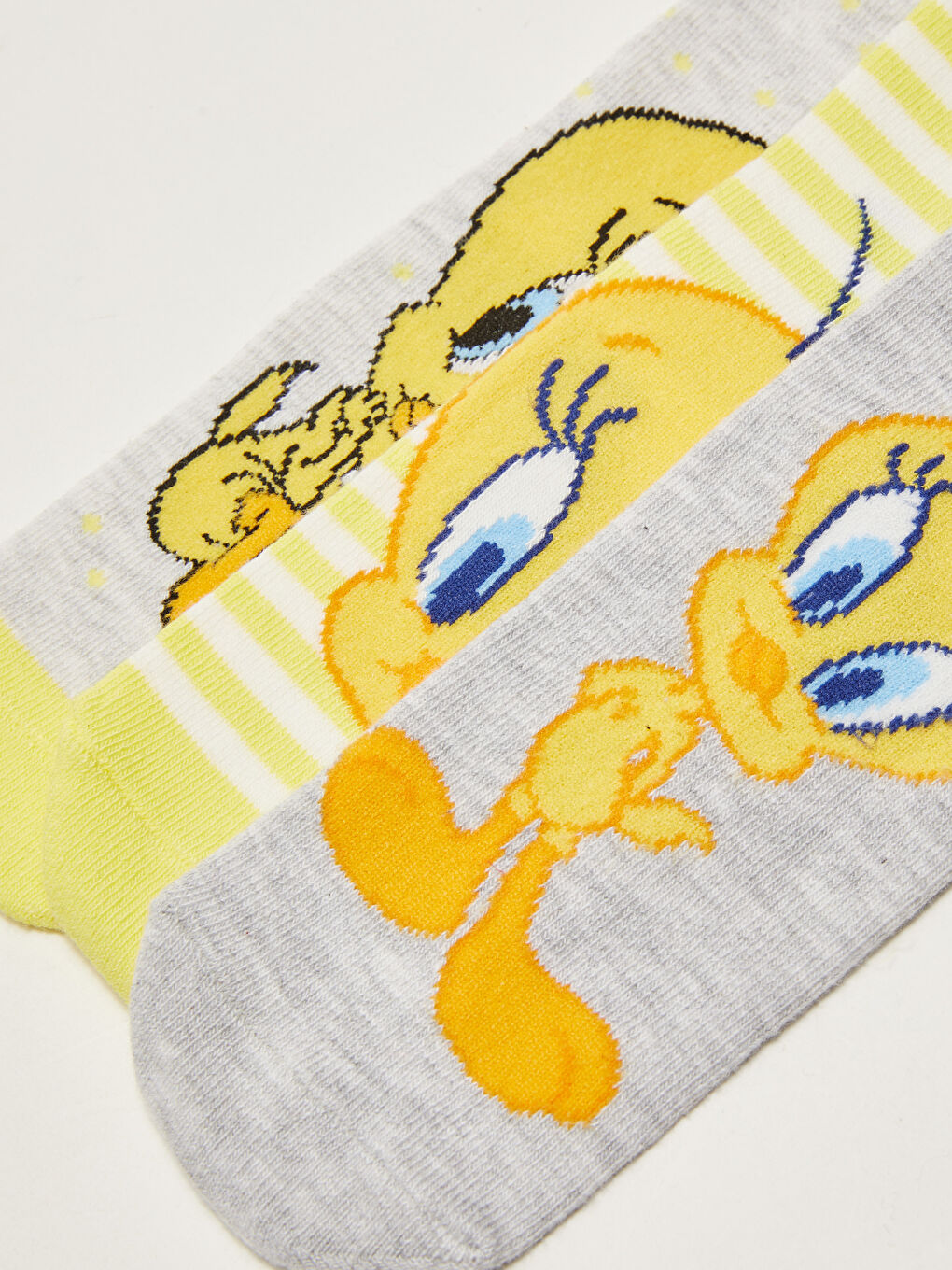 Sarı Tweety Desenli Kız Çocuk Soket Çorap 3'lü-2