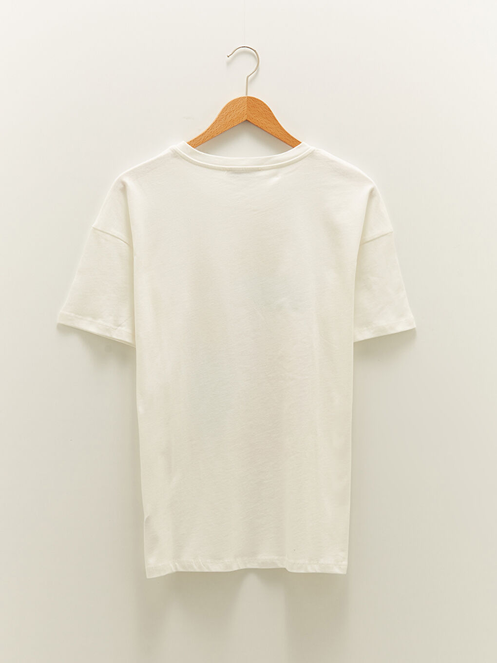 Ekru Bisiklet Yaka Baskılı Kısa Kollu Pamuklu Kadın Tişört-6