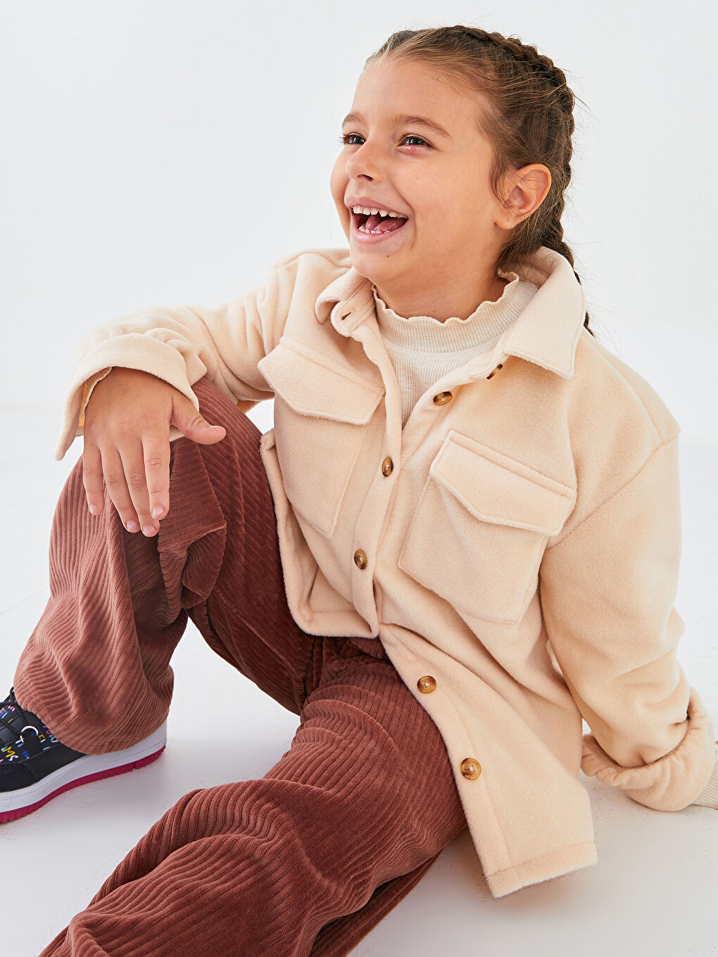 LCW Kids Basic Long Sleeve Fleece Girl Shirt Jacket -W1BS12Z4-FUK