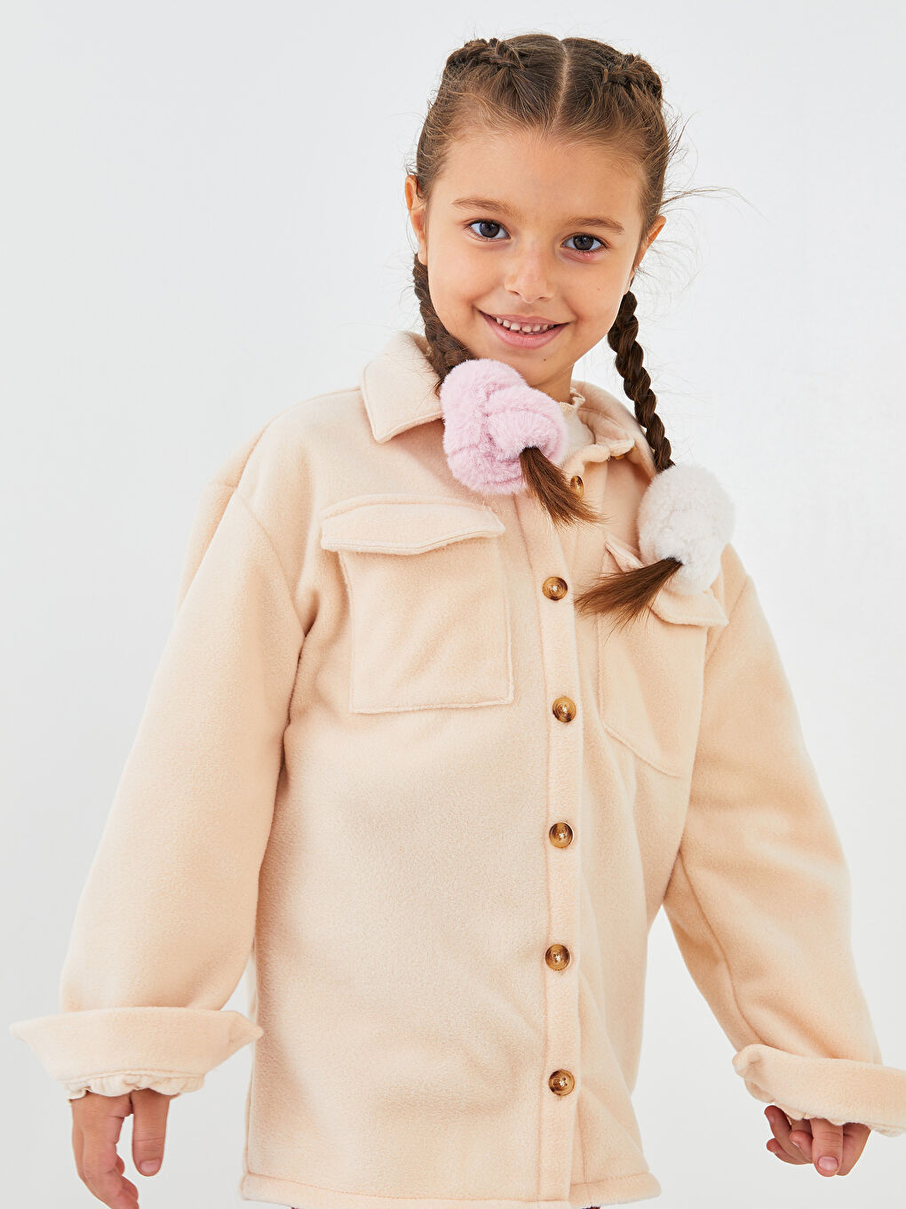 LCW Kids Basic Long Sleeve Fleece Girl Shirt Jacket -W1BS12Z4-FUK