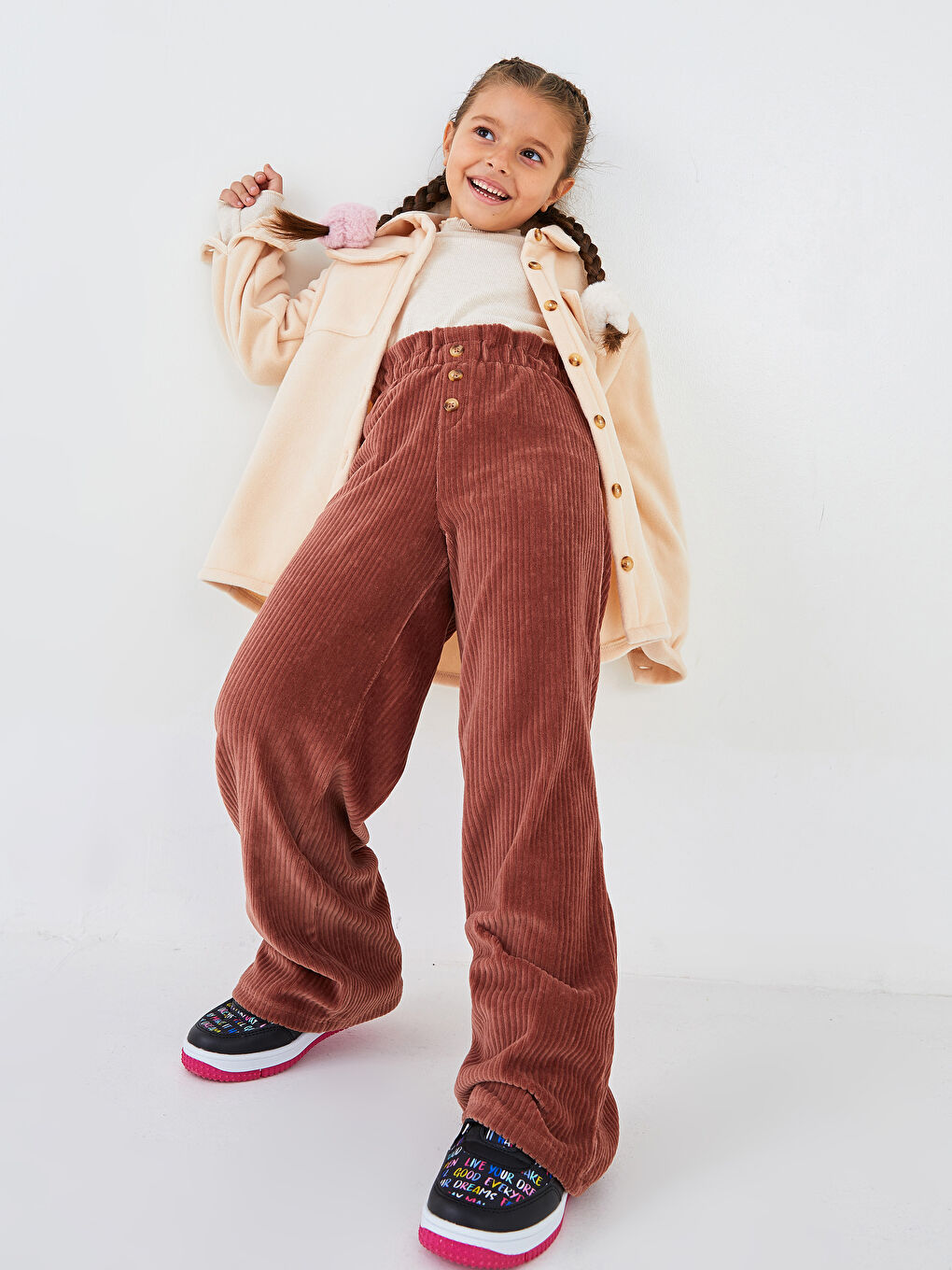 LCW Kids Basic Long Sleeve Fleece Girl Shirt Jacket -W1BS12Z4-FUK