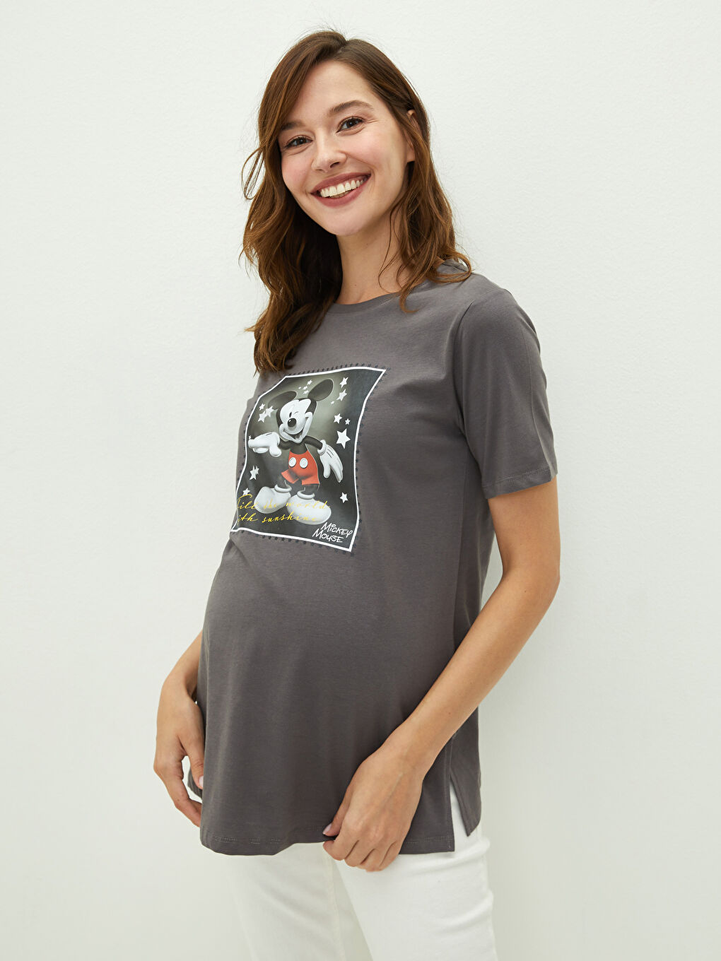 Crew Neck Mickey Mouse Printed Short Sleeve A Cut Cotton Women's T-Shirt-4