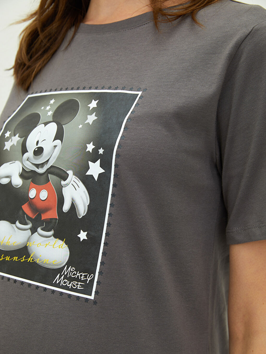 Crew Neck Mickey Mouse Printed Short Sleeve A Cut Cotton Women's T-Shirt-5