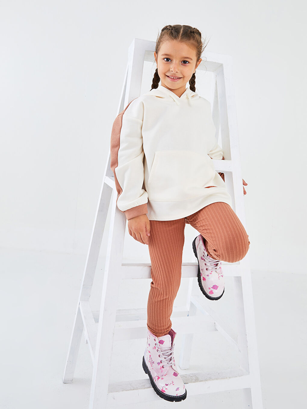 Hooded Long Sleeve Girl Sweatshirt with Color Block-1