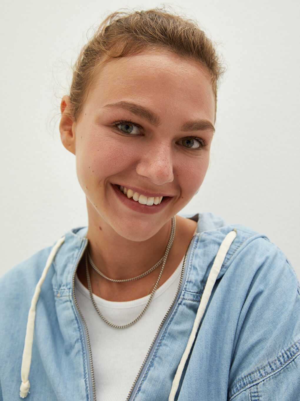 İndigo Kapüşon Yaka Düz Uzun Kollu Kadın Jean Ceket-3