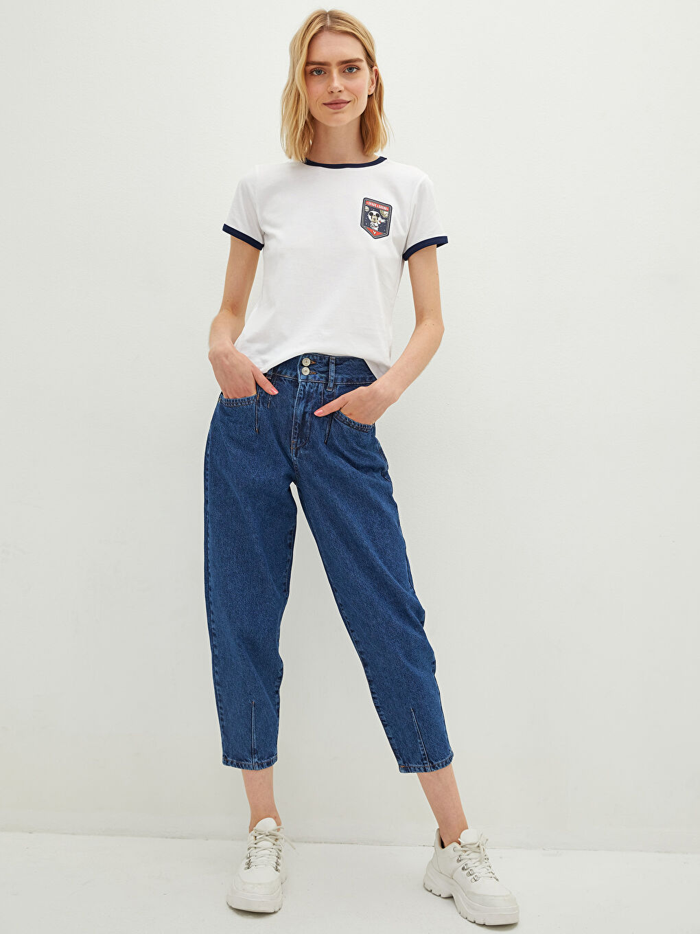 İndigo Yüksel Bel Bol Fit Cep Detaylı Kadın Rodeo Jean Pantolon-3