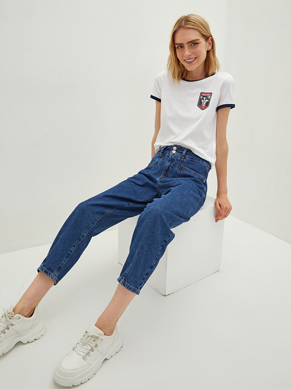 İndigo Yüksel Bel Bol Fit Cep Detaylı Kadın Rodeo Jean Pantolon-5