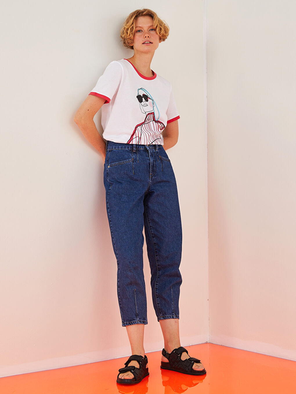 İndigo Yüksel Bel Bol Fit Cep Detaylı Kadın Rodeo Jean Pantolon-2