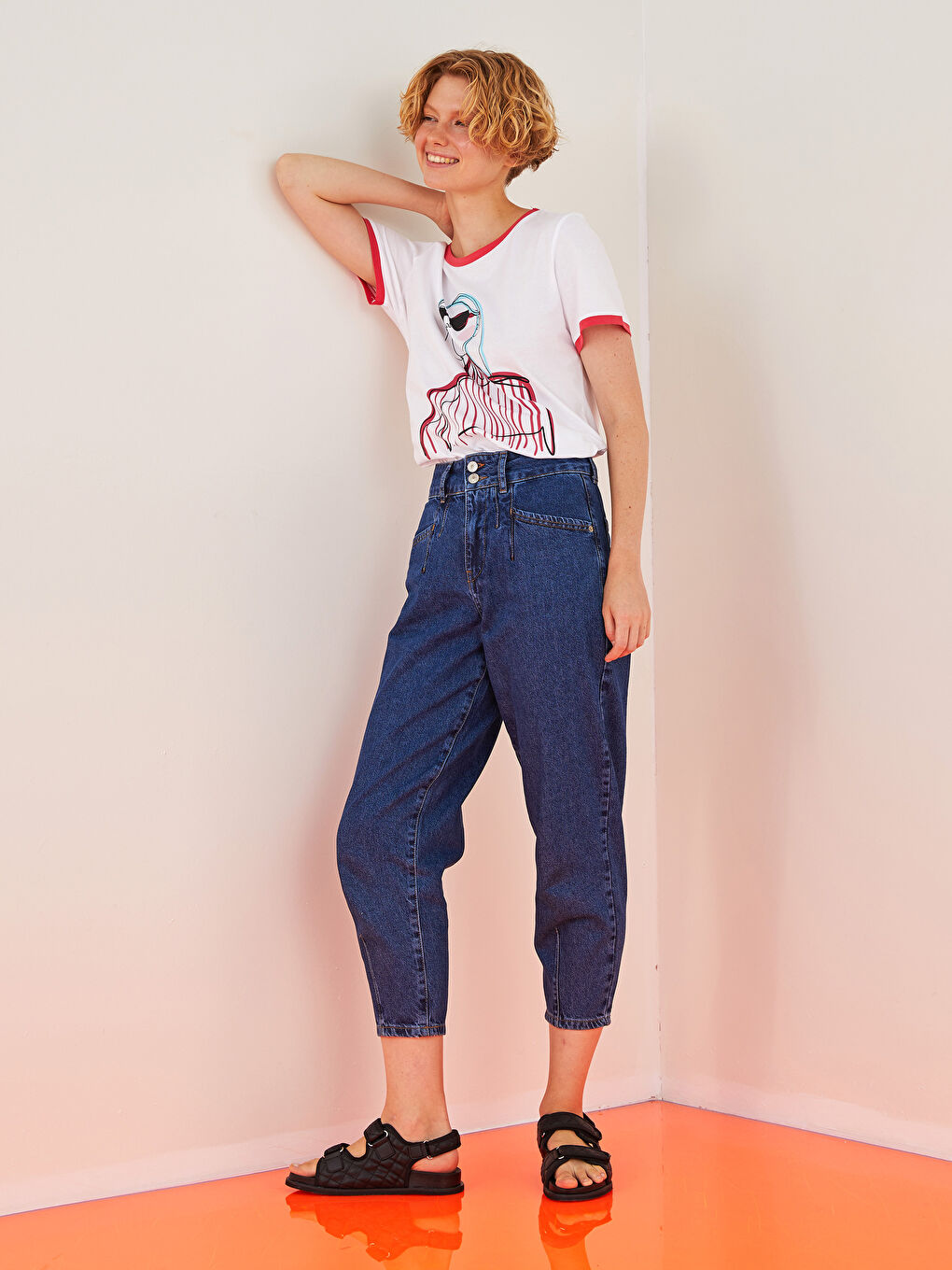 İndigo Yüksel Bel Bol Fit Cep Detaylı Kadın Rodeo Jean Pantolon-4