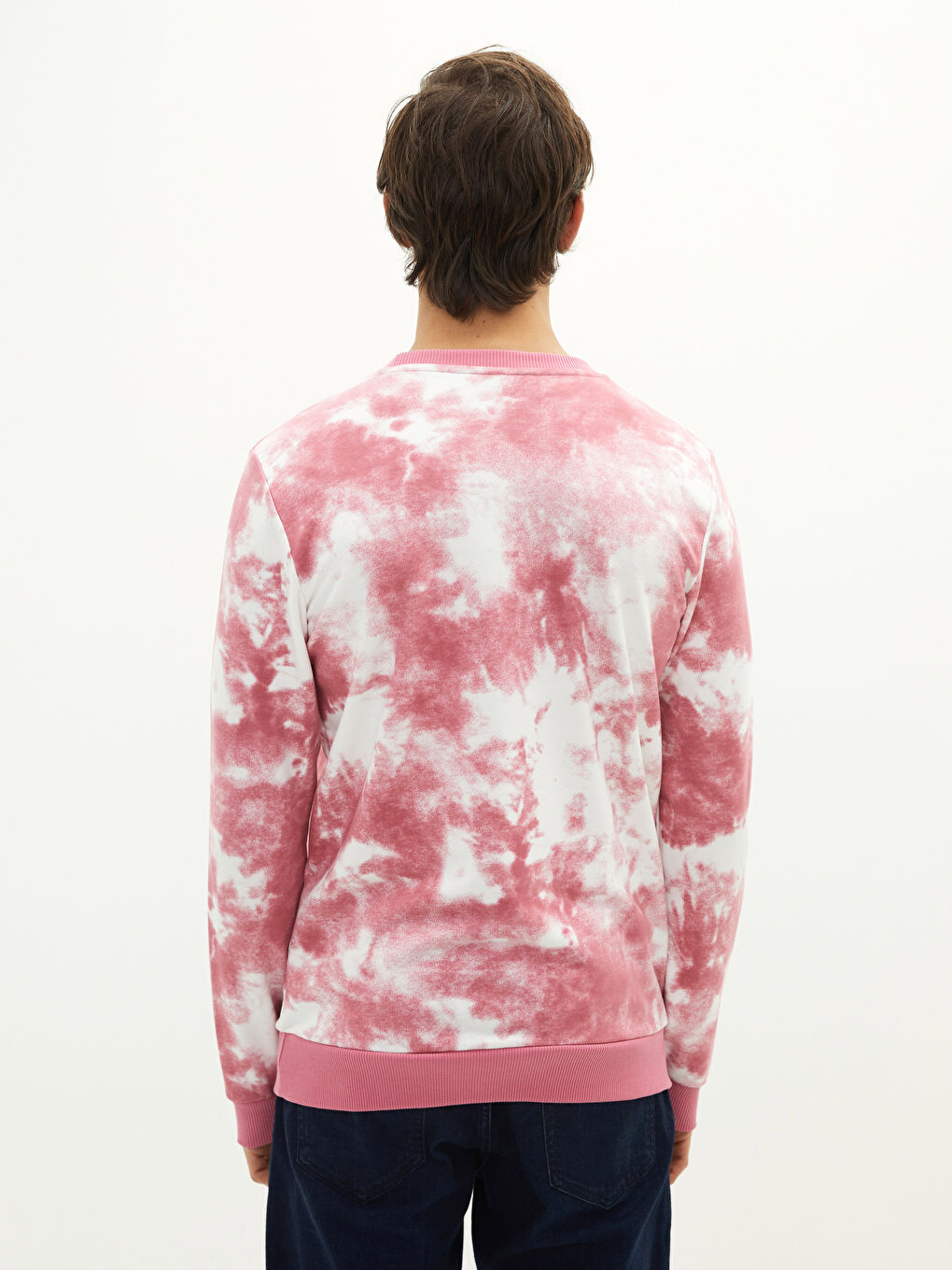 Beyaz Bisiklet Yaka Uzun Kollu Desenli Erkek Sweatshirt-4