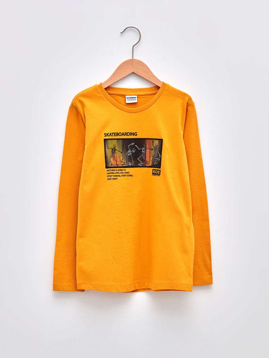 Turuncu Bisiklet Yaka Baskılı Uzun Kollu Erkek Çocuk Tişört
