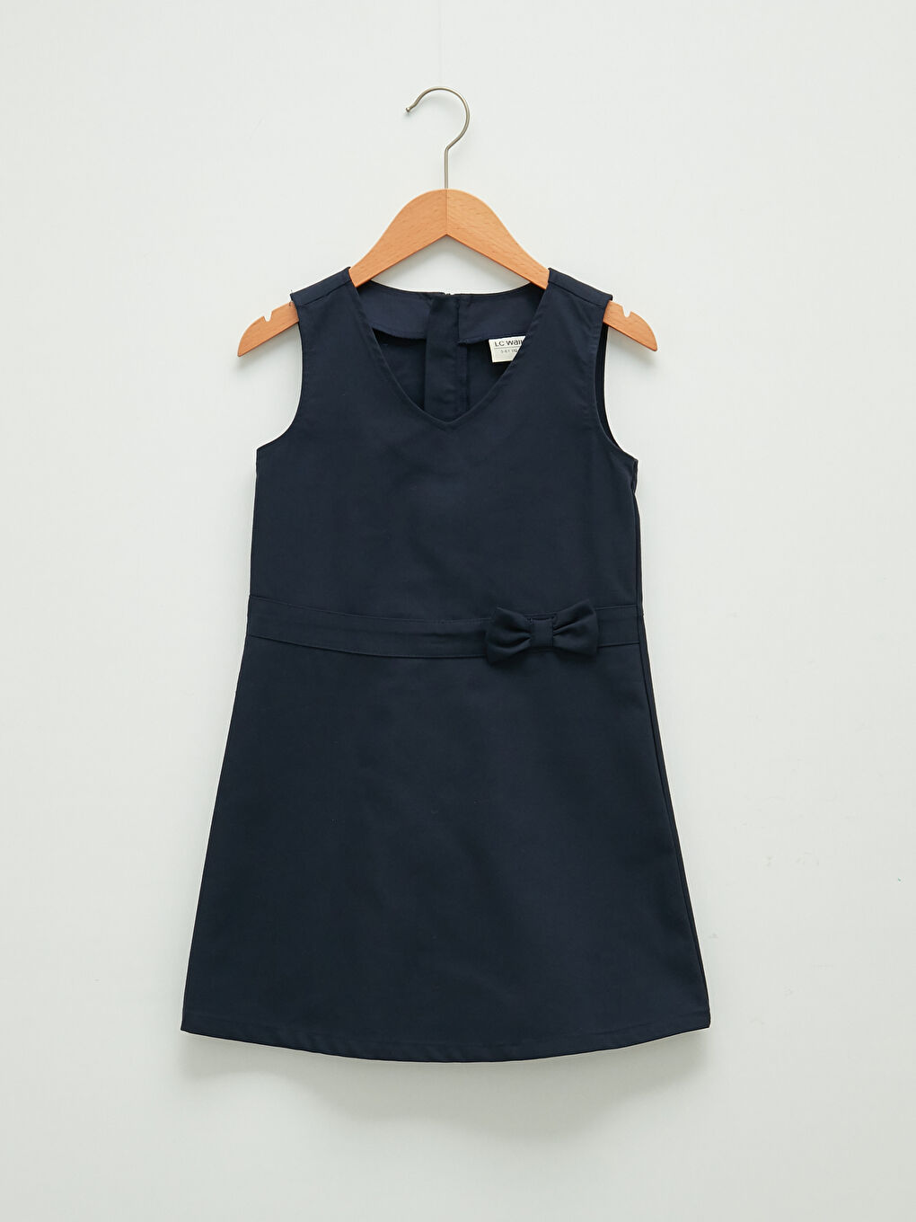 LCW Kids V Neck Basic Bow Detailed Gabardine Girl Dress -W1BT21Z4-HRC