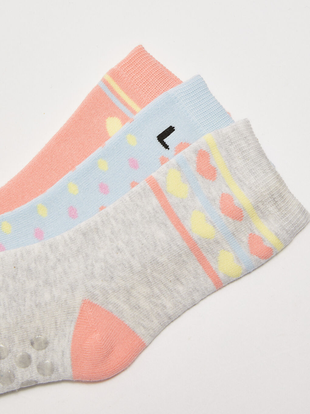 Pembe Desenli Kız Çocuk Soket Çorap 3'lü-1