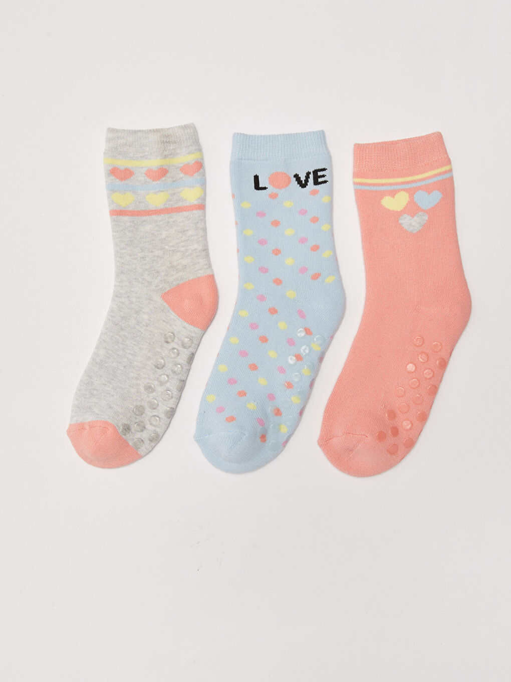 Pembe Desenli Kız Çocuk Soket Çorap 3'lü-3
