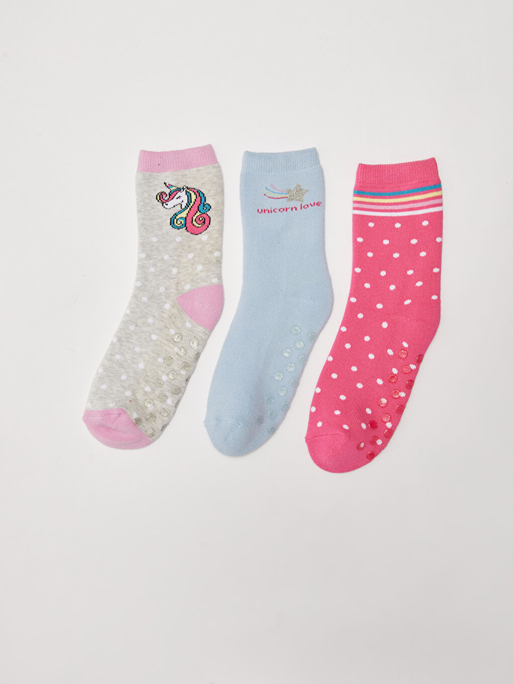 Pembe Desenli Kız Çocuk Soket Çorap 3'lü-1