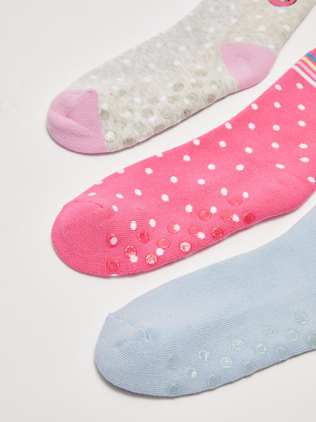 Pembe Desenli Kız Çocuk Soket Çorap 3'lü-3