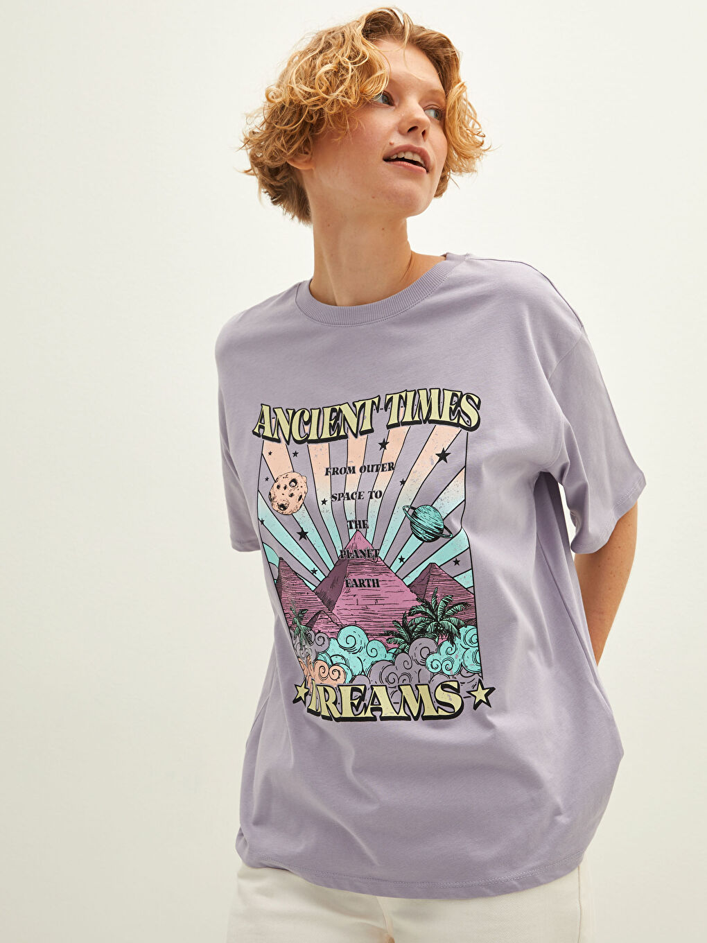 Crew Neck Printed Short Sleeve Cotton Women's T-shirt-1