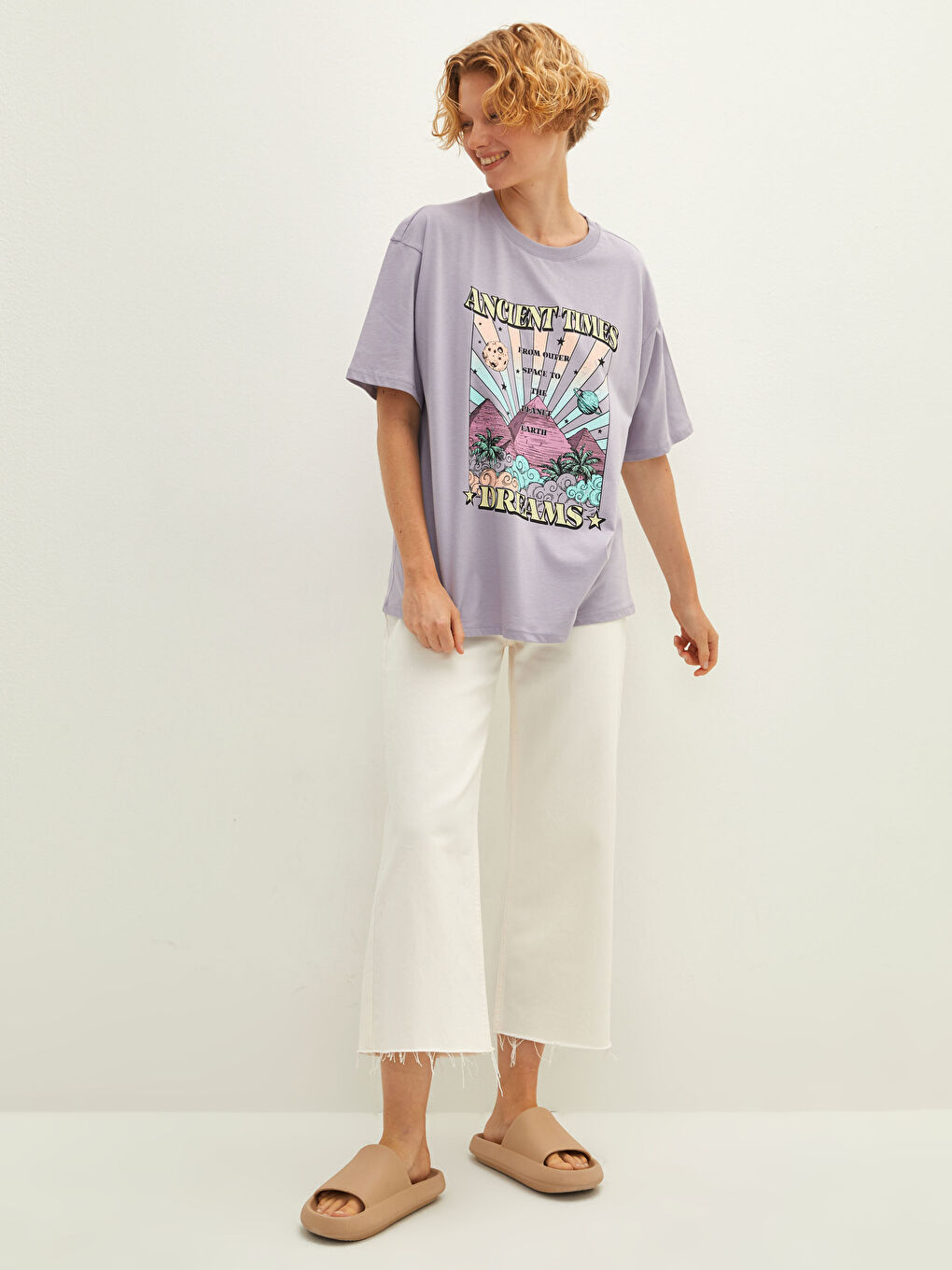 Crew Neck Printed Short Sleeve Cotton Women's T-shirt-2