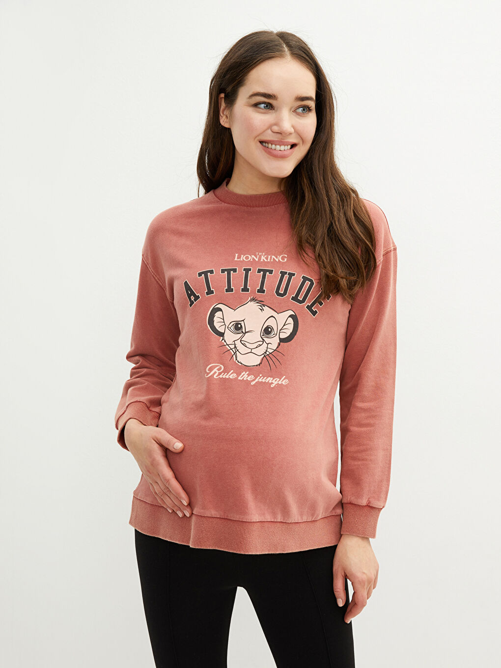 LCWAIKIKI Maternity Kırmızı Bisiklet Yaka Aslan Kral Baskılı Uzun Kollu Hamile Sweatshirt - 3