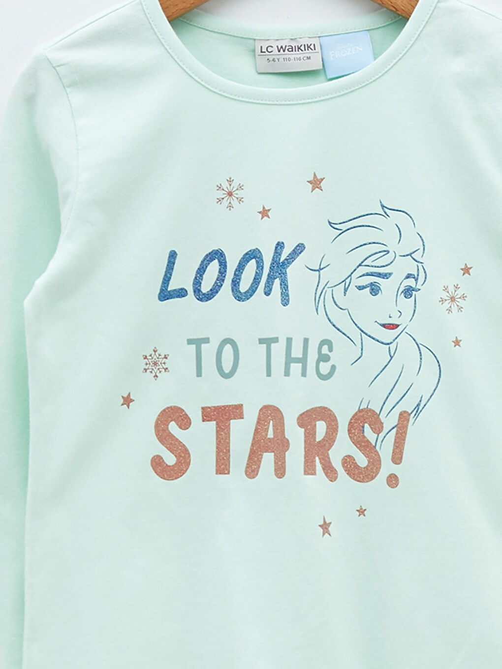 Crew Neck Elsa Printed Long Sleeve Cotton Girl T-shirt-2