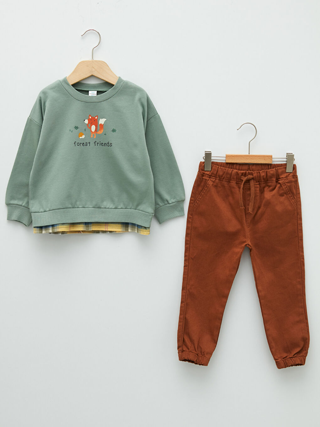 Crew Neck Long Sleeve Printed Baby Boys' Sweatshirt and Pants 2 Pack Set