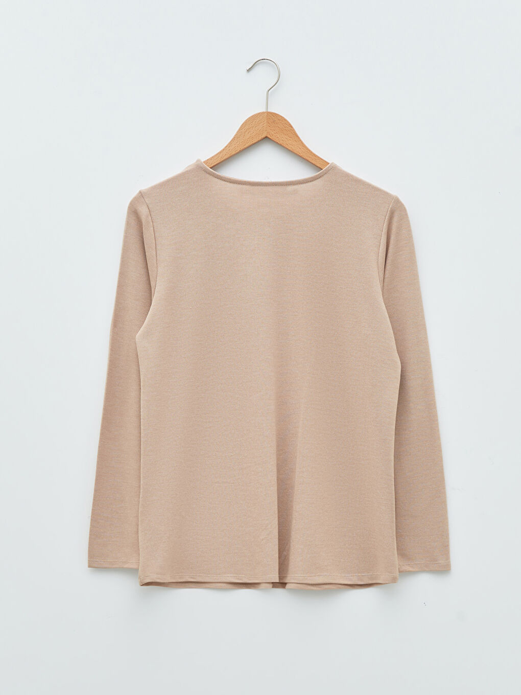 Bej Bisiklet Yaka Nakışlı Uzun Kollu Kadın Bluz-6