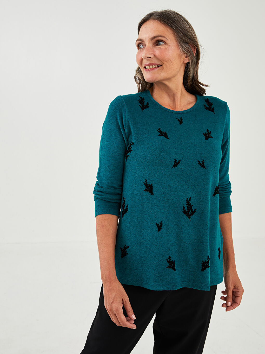 LC Waikiki Crew Neck Patterned Long Sleeve Women's T-Shirt