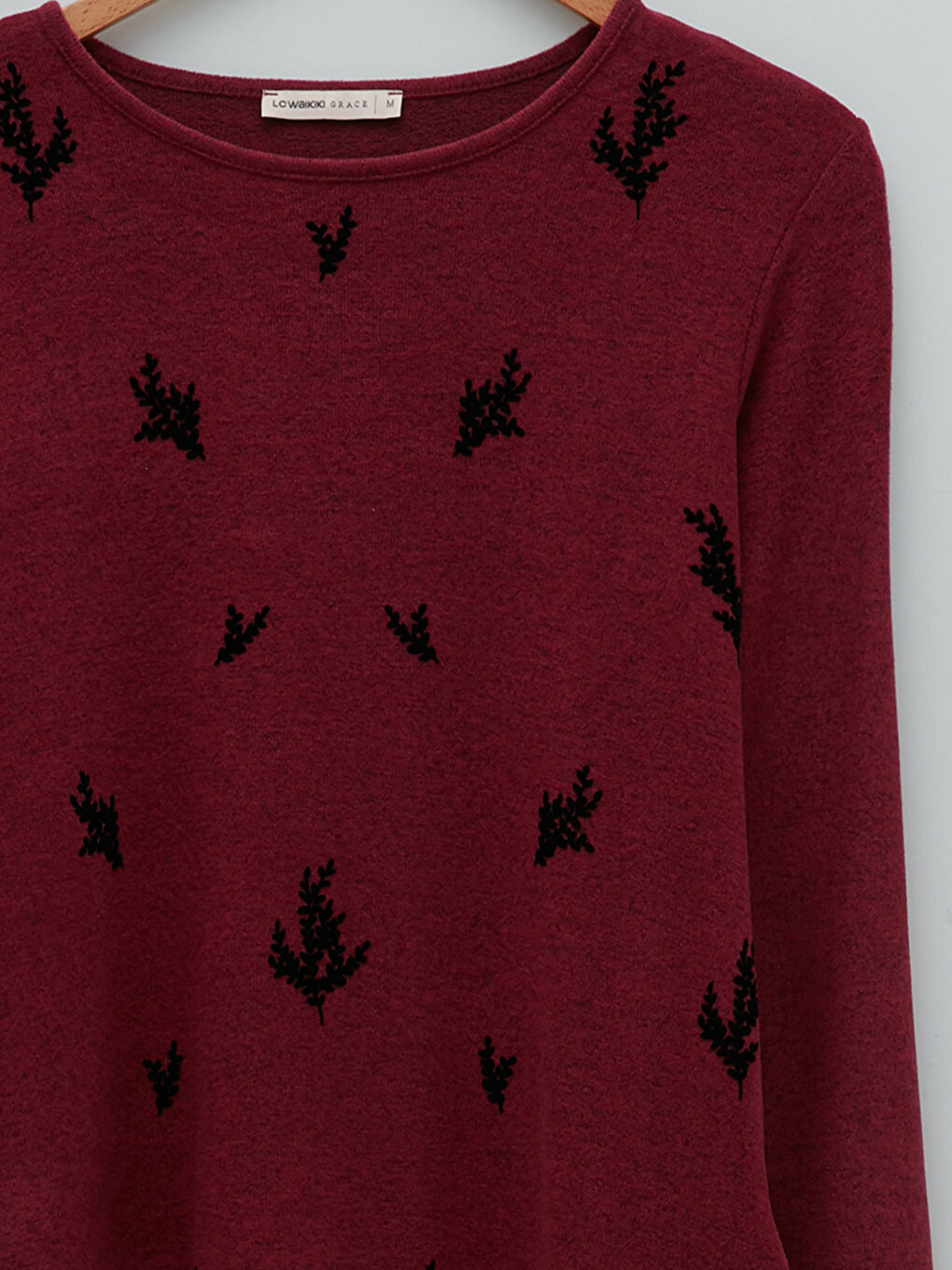 Mürdüm Bisiklet Yaka Desenli Uzun Kollu Kadın Tişört-7