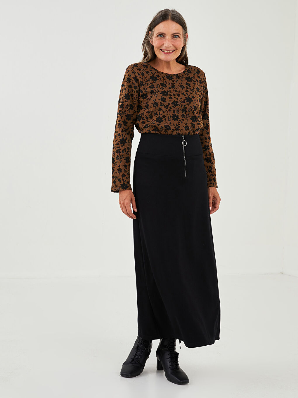 Crew Neck Patterned Long Sleeve Women's Jumper-3