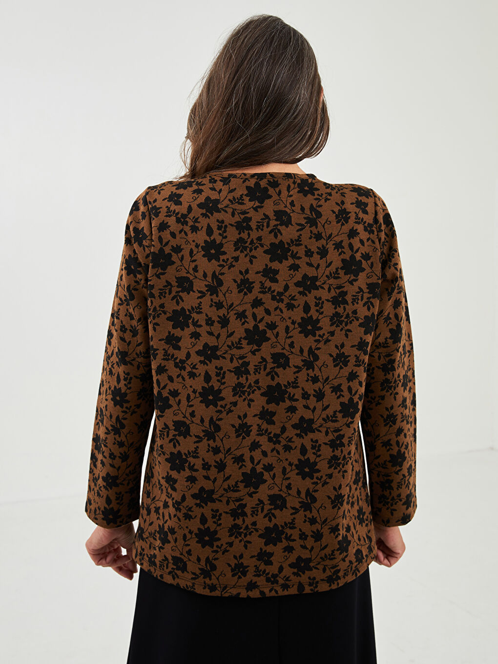 Crew Neck Patterned Long Sleeve Women's Jumper-4