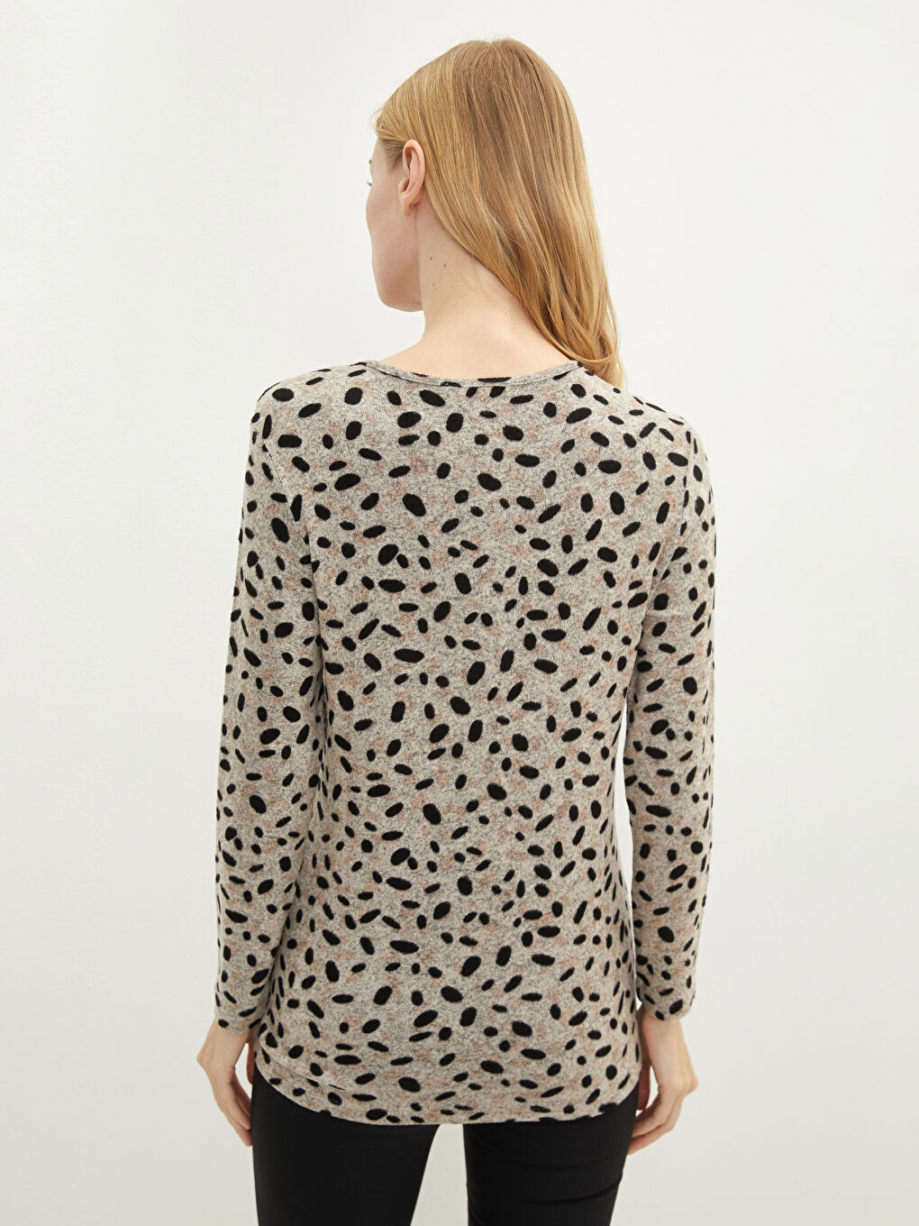 Karışık Bisiklet Yaka Desenli Uzun Kollu Kadın Tişört-4