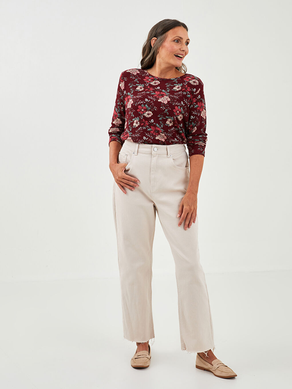 Crew Neck Floral Print Long Sleeve Women's T-Shirt-1