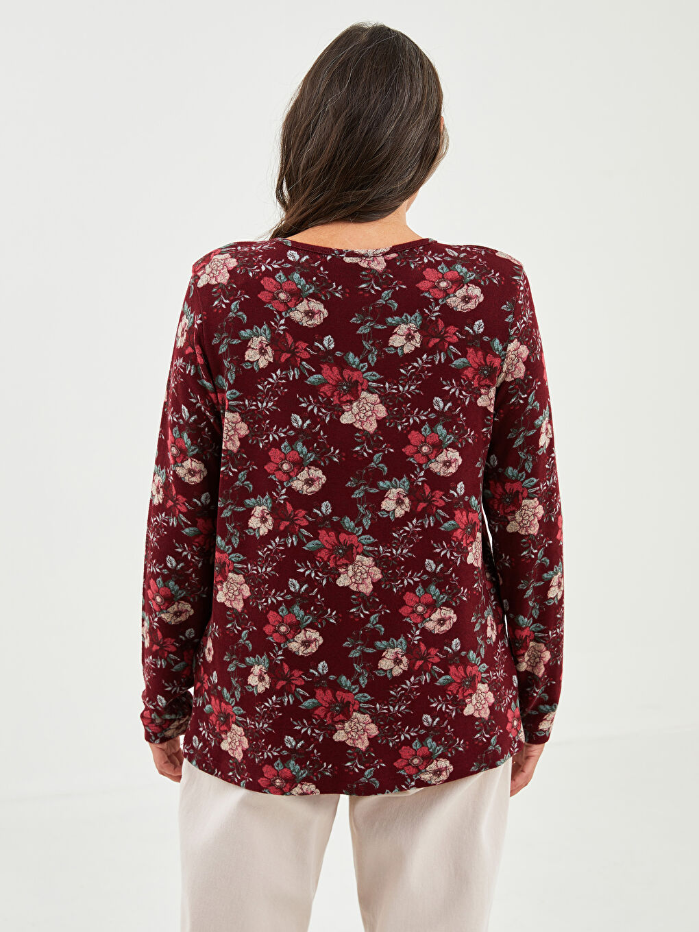 Crew Neck Floral Print Long Sleeve Women's T-Shirt-3