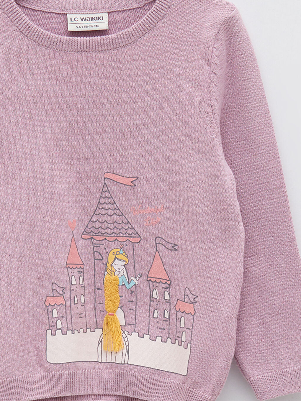 Lila Bisiklet Yaka Baskılı Uzun Kollu Kız Çocuk Triko Kazak-2