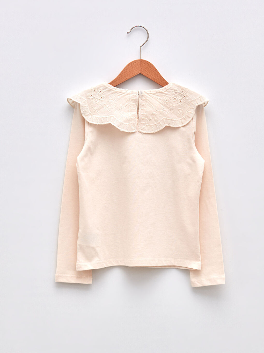 Ekru Bebe Yaka Basic Uzun Kollu Kız Çocuk Tişört-1