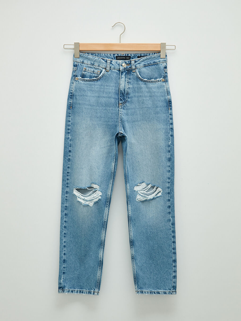 LCW Vision High Waist Straight Fit Pocket Ripped Detail Women's Rodeo Jeans -W1BV31Z8-507
