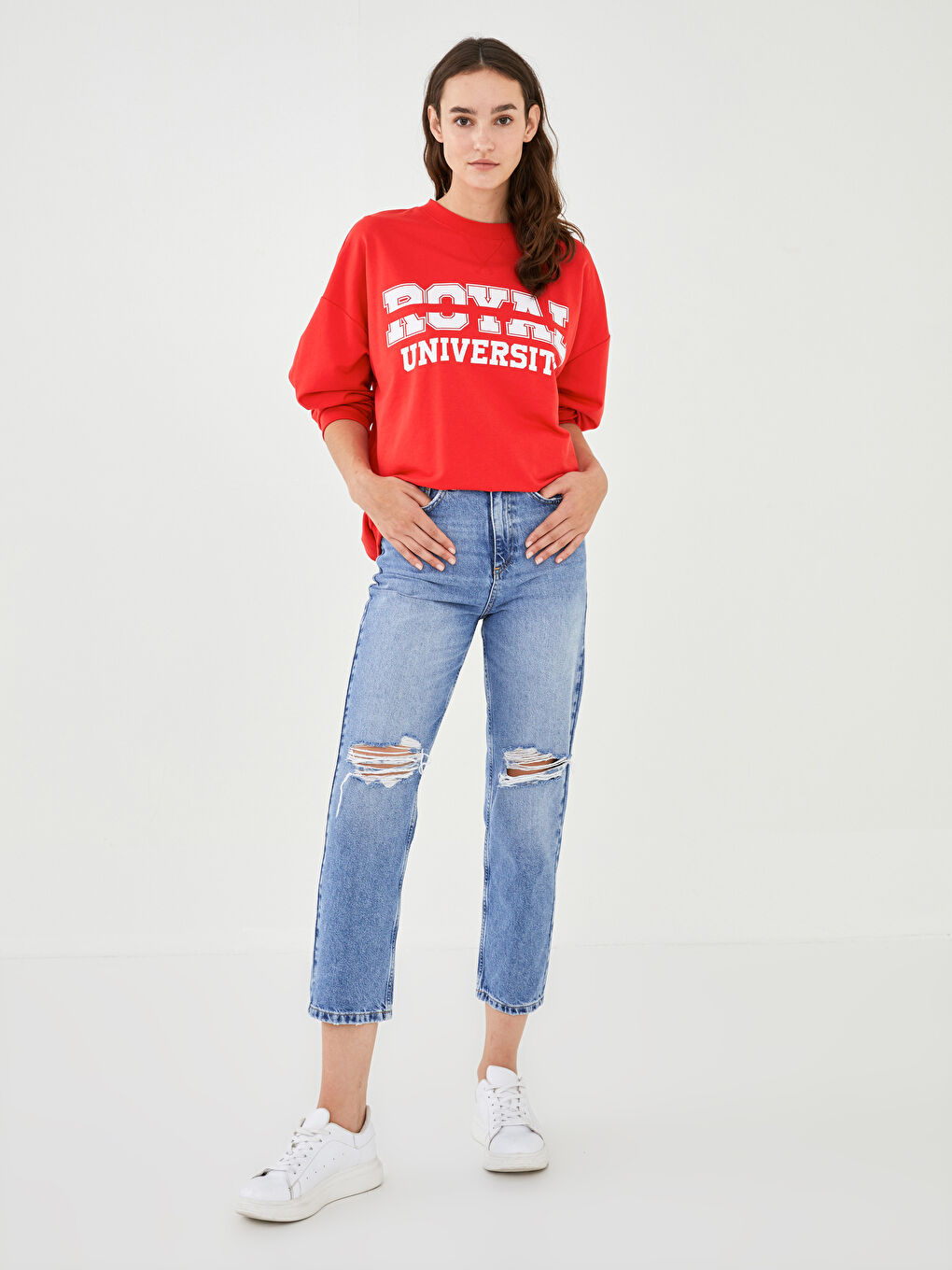 LCW Vision High Waist Straight Fit Pocket Ripped Detail Women's Rodeo Jeans -W1BV31Z8-507