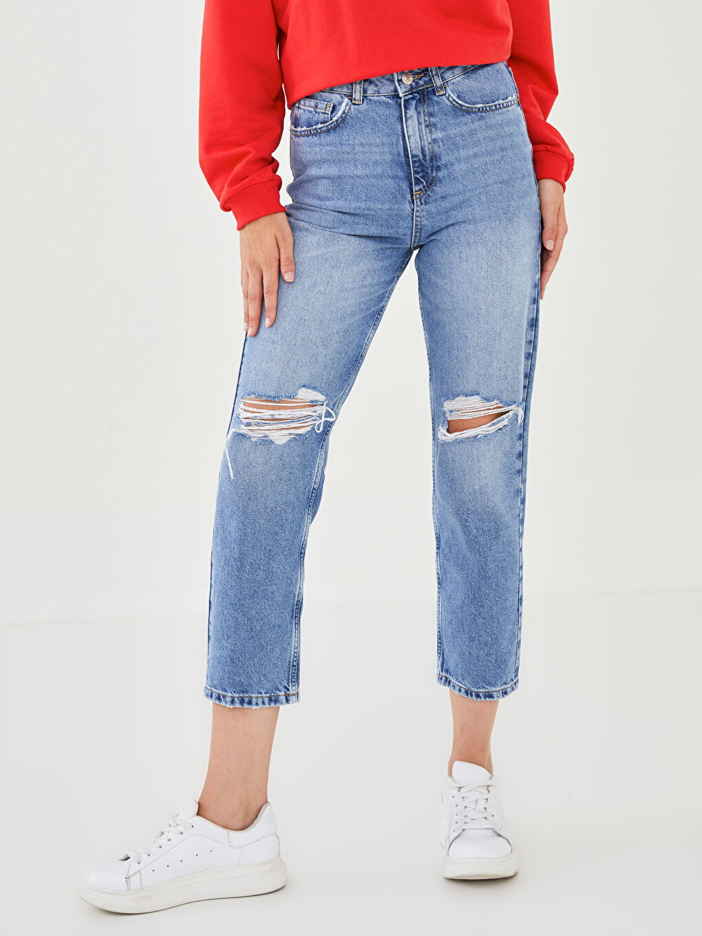 LCW Vision High Waist Straight Fit Pocket Ripped Detail Women's Rodeo Jeans -W1BV31Z8-507