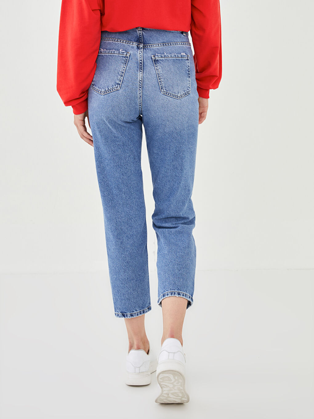 LCW Vision High Waist Straight Fit Pocket Ripped Detail Women's Rodeo Jeans -W1BV31Z8-507