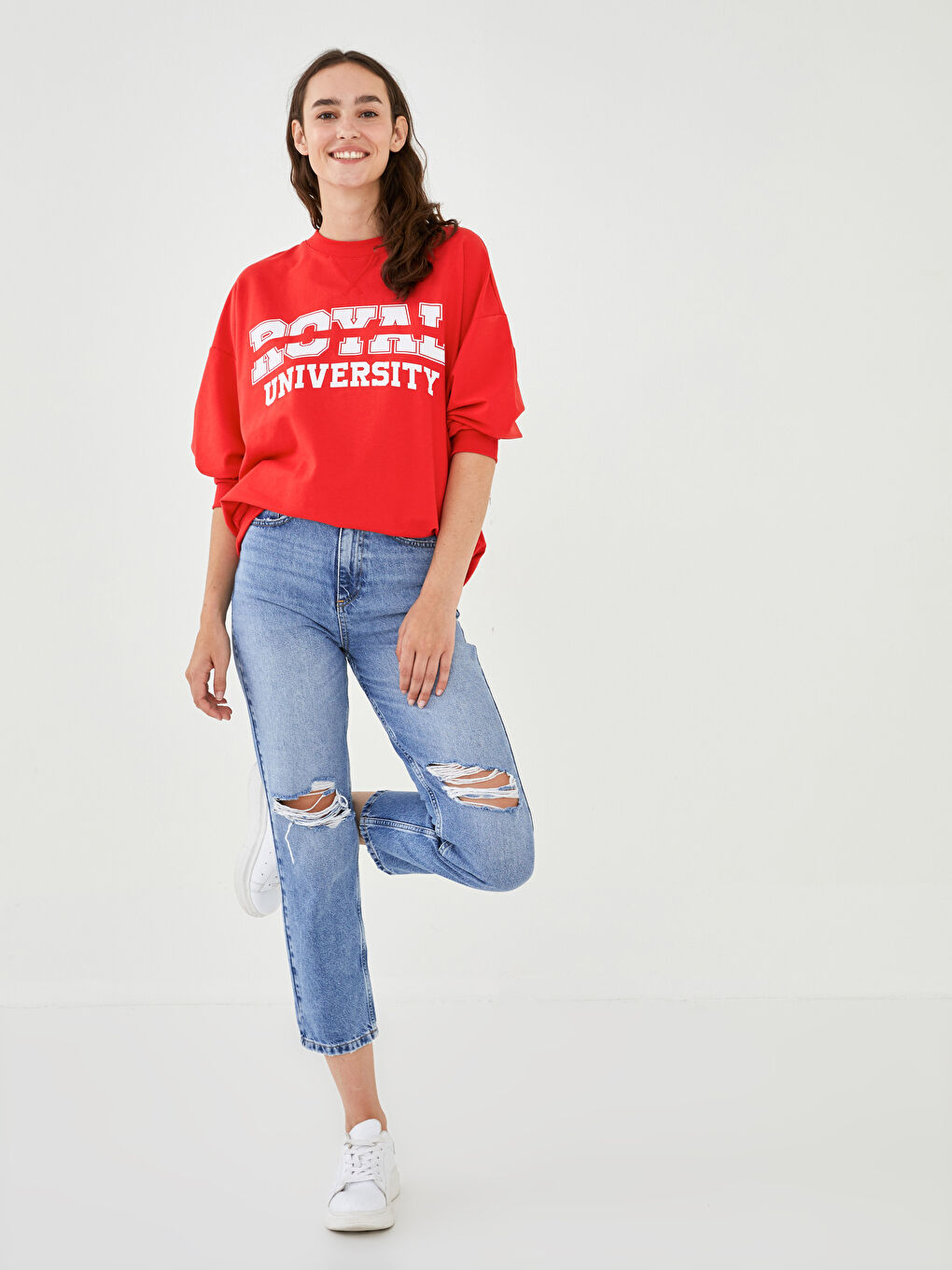 LCW Vision High Waist Straight Fit Pocket Ripped Detail Women's Rodeo Jeans -W1BV31Z8-507