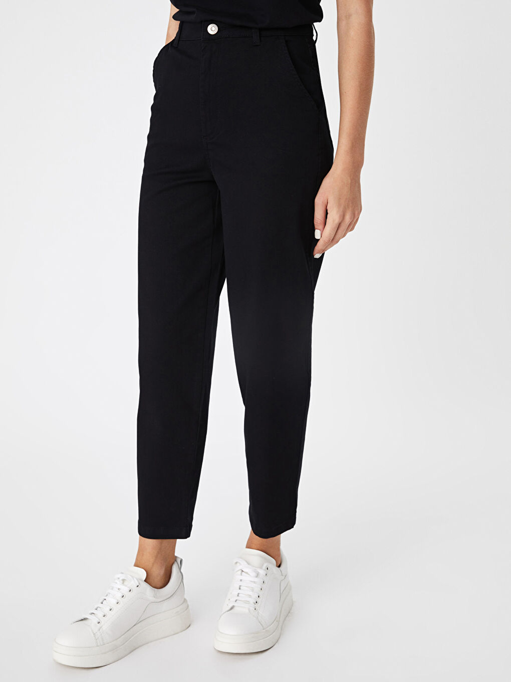 Siyah Düz Balon Bilek Boy Kadın Pantolon-2