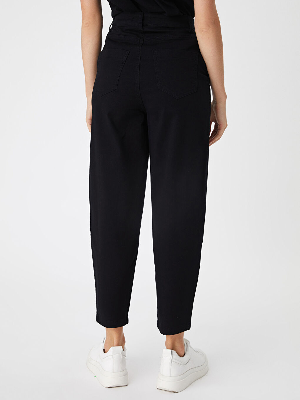 Siyah Düz Balon Bilek Boy Kadın Pantolon-4