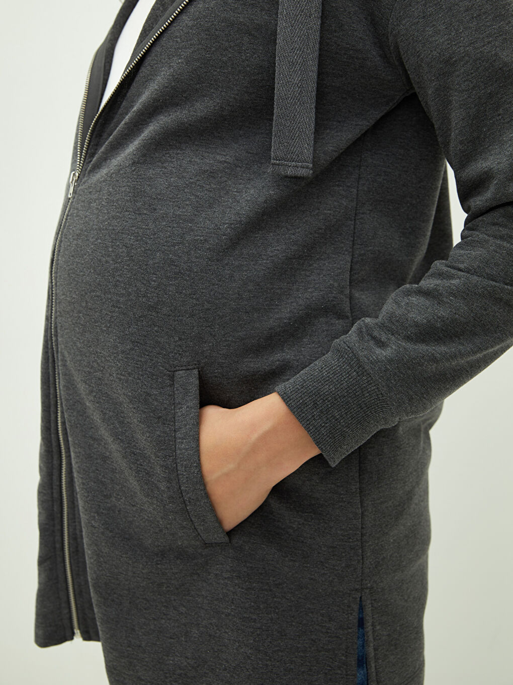 Hooded Plain Long Sleeved Pocket Detailed Maternity Cardigan-6